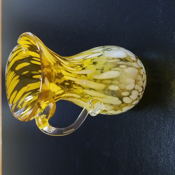 Vintage Hand Blown Art Glass Pitcher Amber with White Flecks - Picture 2 of 8